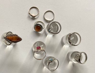 9 Damenring - alle Silber mit diversen Steinen - Diverse Größen - siehe Beschr.