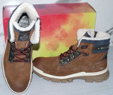 Mustang Denim Warme ZIP Herbst Winter Schuhe Boots Stiefel Futter 42 Braun D44