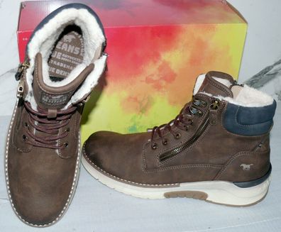 Mustang Denim Warme ZIP Herbst Winter Schuhe Boots Stiefel Futter 42 Braun D51