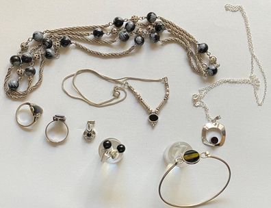 Sammlung Silberschmuck mit Onyx - viele hochwertige Stücke - Juwelliersarbeit