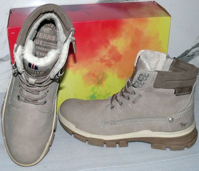 Mustang Warme ZIP Herbst Winter Schuhe Boots Stiefel Futter 42 Grau Natur D39
