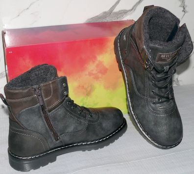 Mustang ZIP Warme Herbst Winter Leder Schuhe Boots Stiefel Futter 42 Darkgrau D5