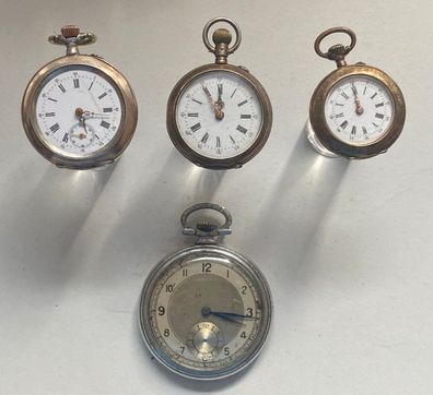 4 Taschenuhren - 3 Damen ( 2 x Silber ) und eine Herren - Werke laufen nicht