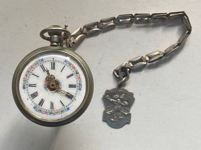 Hübsche Taschenuhr mit Uhrenkette ( wie einst im Mai ) - Herren - Werk läuft an