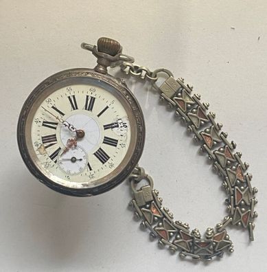 Hübsche Taschenuhr mit seltener Art Deco Uhrenkette - Herren - Werk läuft