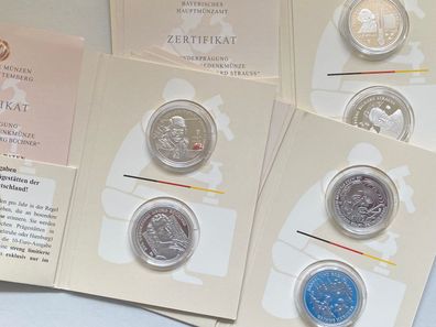 6 x 10-Euro Gedenkmünzen - Polierte Platte mit Zertifikaten - Exklusive Ausgabe