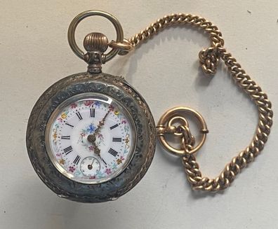Hübsche Taschenuhr 800er Silber mit Union Uhrenkette - Herren - Werk läuft