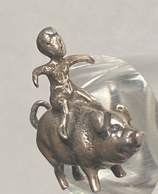 Schwein mit Reiter - Silber - Hübsche Arbeit Vollplastisch - Größe 2 x 2 cm