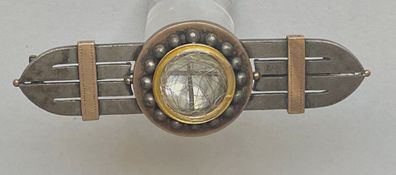 Art Deco Brosche - interessantes, seltenes Stück mit Haardepot um 1920 - Silber
