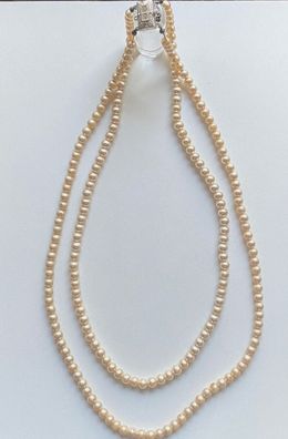 Antike Perlenkette - 2-reihig - Cremefarbend mit Art Deco Schließe 835er Silber