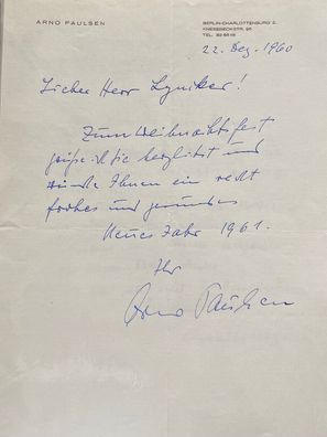 Arno Paulsen - Film - original signierter Brief von 1960