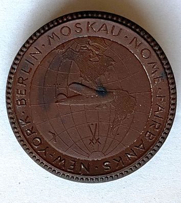 Porzellan Medaille - 1. Weltflug vom 23.6.-1.7.1931 - Post-Gatty-World-Flight
