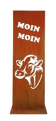 Stele Kuh "Moin" Höhe 85 cm Rostdeko Edelrost Gartenschild Deko