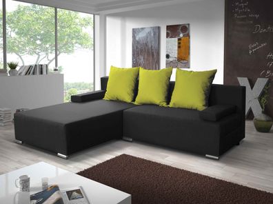 FURNIX Schlafsofa CLEON L-Form Polstercouch Schlaffunktion NO21 + NO17 Graphit Lime