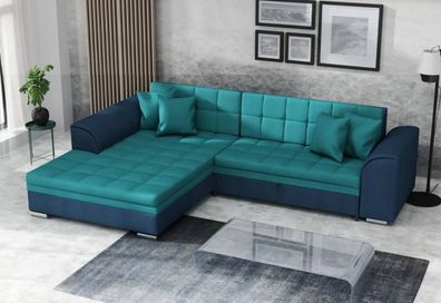 FURNIX Schlaf-Ecksofa Sotteria Polstercouch L-Form Kissen OR80 + OR85 Blau