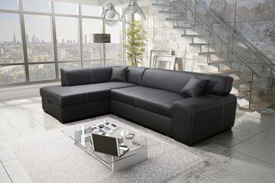 Furnix Sofa Couch Nosmiss Schlaffunktion Bettkasten Kunstleder Schwarz MA1100