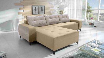 FURNIX Eck-Schlafsofa Viserys L-Form Bettkasten Sofakissen MH04 + CRS01 Beige