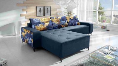 FURNIX Eck-Schlafsofa Viserys L-Form mit Bettkasten Sofakissen MH77 + M-125 Blau