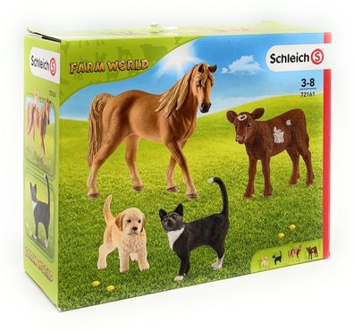 Schleich 72161 Farm World Bauernhof Starter Set Tierfigur Pferd Katze Hund Kalb