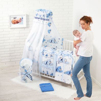 19 Teiliges Babybett Kinderbett Gitterbett & Bettwäsche komplett Set HAPPY LEO