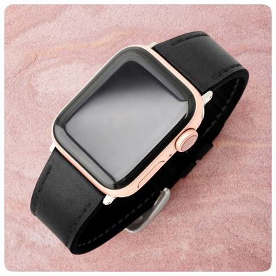Precorn Leder Armband in schwarz Ersatzarmband für Apple Watch 8/7/6/5/4/3/2/1/ SE