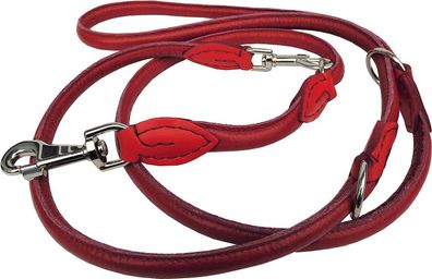 Luxus Hundeleine, RundeLeine, Leder 220cm/12mm Rot 3x verstellbar(PL.29-7-15-00)