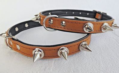 HUNDE Halsband - Halsumfang 25-30cm; Leder + Stacheln * für kleine Hunde