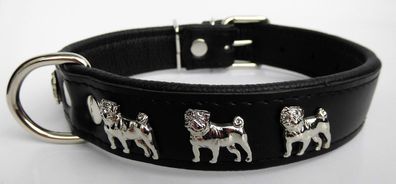 MOPS Hundehalsband - Halsband, Halsumfang 29-41cm/30mm, LEDER + Schwarz (775)