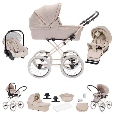 Friedrich Hugo Natureline Uni | 3 in 1 Kombi Kinderwagen Komplettset | Öko Nostalg...