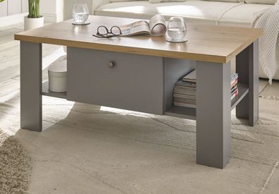 Couchtisch Wohnzimmer Tisch Sofatisch grau Eiche Landhaus Stauraum 107 cm Rideau