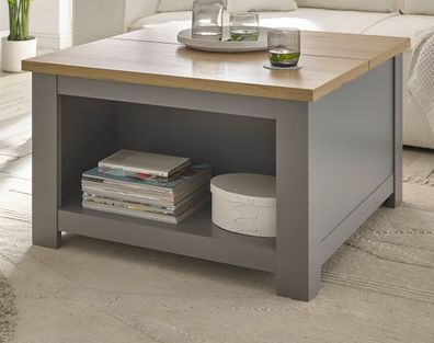 Couchtisch Wohnzimmer Tisch grau Eiche Stauraum Beistelltisch 83 cm Rideau