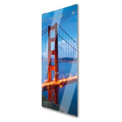 banjado® Garderobe groß Glas 7 Haken Motiv Golden Gate Bridge