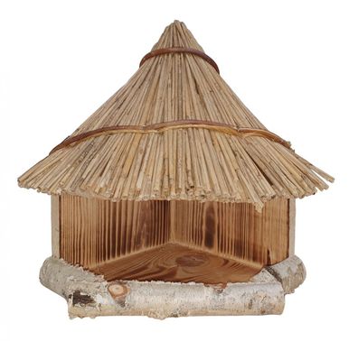 Futterhaus für Vögel, Eckhaus aus Holz, Vogelhaus mit Schilf