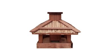 Futterhaus ROTES MOOR mit Schilfdach, Vogelhaus aus Holz