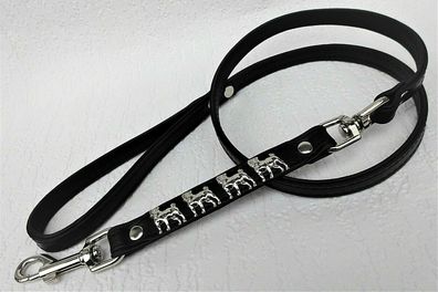 MOPS Hundeleine - Leine Metallaplikationen, Leder 125cm, Schwarz (700)