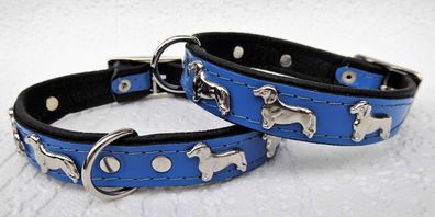 DACKEL Hundehalsband, LEDER, Halsumfang 28-31 cm, BLAU NEU (21.3.3.87)