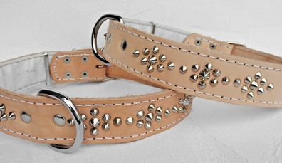 LEDER Halsband - Hundehalsband, NIETEN NATUR, Halsumfang 40-46cm, NEU