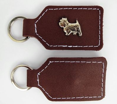 WESTIE - Schlüsselanhänger Metallaplikationen, Echt LEDER - BRAUN
