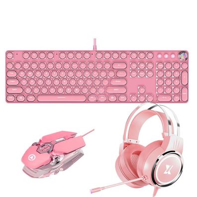 Pinkes Gaming-Tastatur- und optisches Maus-Headset mit Kopfhörersets