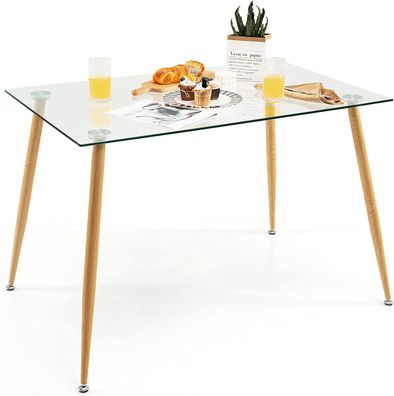Rechteckiger Esstisch aus Glas, 110x70cm, Moderner Küchentisch, Beine mit Holz