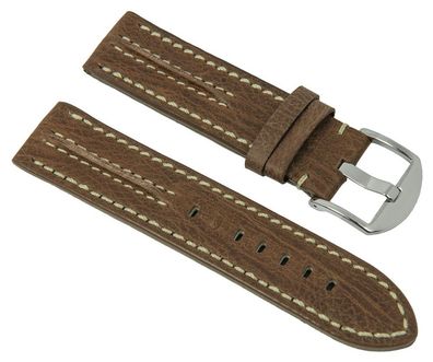 Rustika Ersatzband Uhrenarmband Leder Band Braun mit weißen Ziernaht