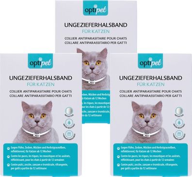 OptiPet Zecken - und Flohschutz 3x Halsband Katzen gegen Milben Ungeziefer frei