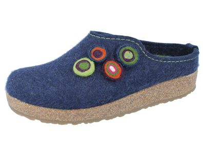 Haflinger Grizzly Kanon Damen Hausschuhe Filzschuhe Hüttenschuhe blau Wollfilz