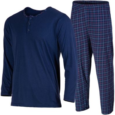 HEYO Schlafanzug Herren Lang Pyjama 100% Baumwolle Zweiteiliges Set