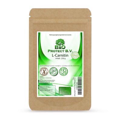 L- Carnitin Base Pulver 250 g 100% ohne Zusatzstoffe rein von Bio Protect BV