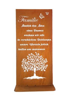 Stele Lebensbaum Familie Höhe ca. 80 cm Rostdeko Edelrost Gartenschild Deko