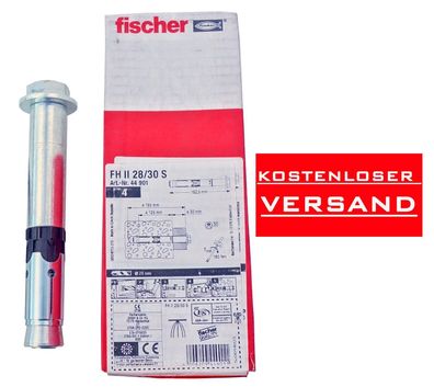 Fischer 4 Stück Hochleistungsanker FH II 28/30 S Sechskantkopf, 44901