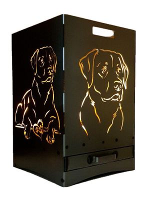 Feuerkorb Labrador mit Ascheschublade 40x40x60cm Labbi Feuerstelle Hund Grill