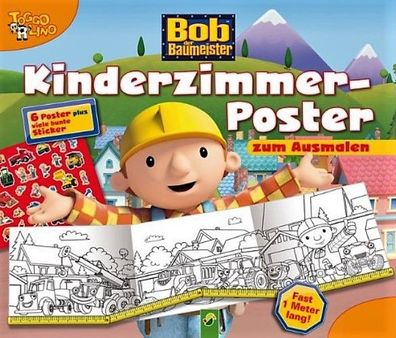 Bob der Baumeister - 6 Kinderzimmer Poster zum Ausmalen + bunte Sticker