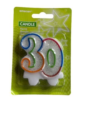 Kerze 30 mit Glitter Kuchenkerze Torte Geburtstag